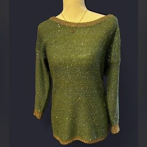 Reba Olive Sequin Sweater